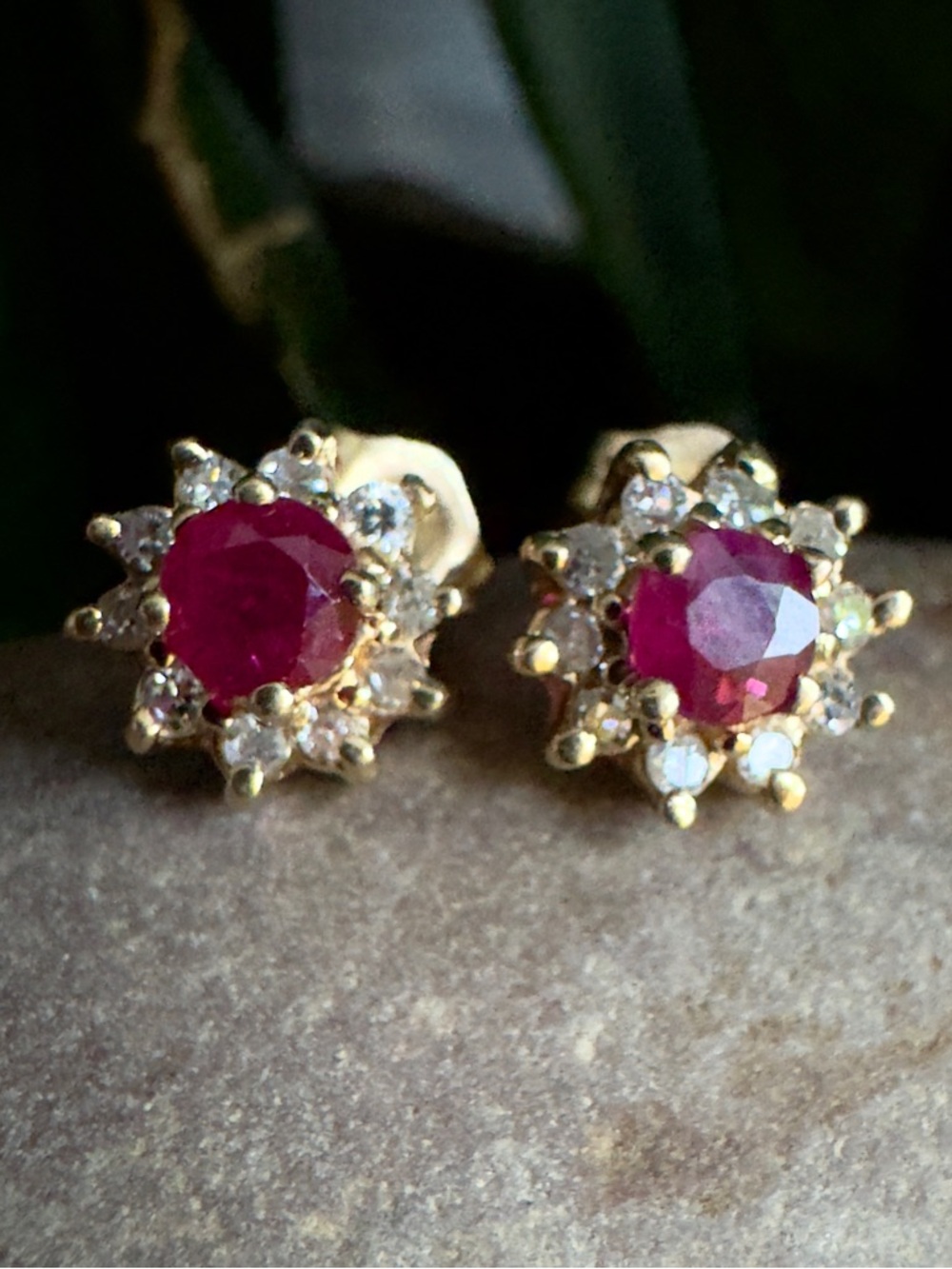 14k Ruby & Diamond Halo Earrings